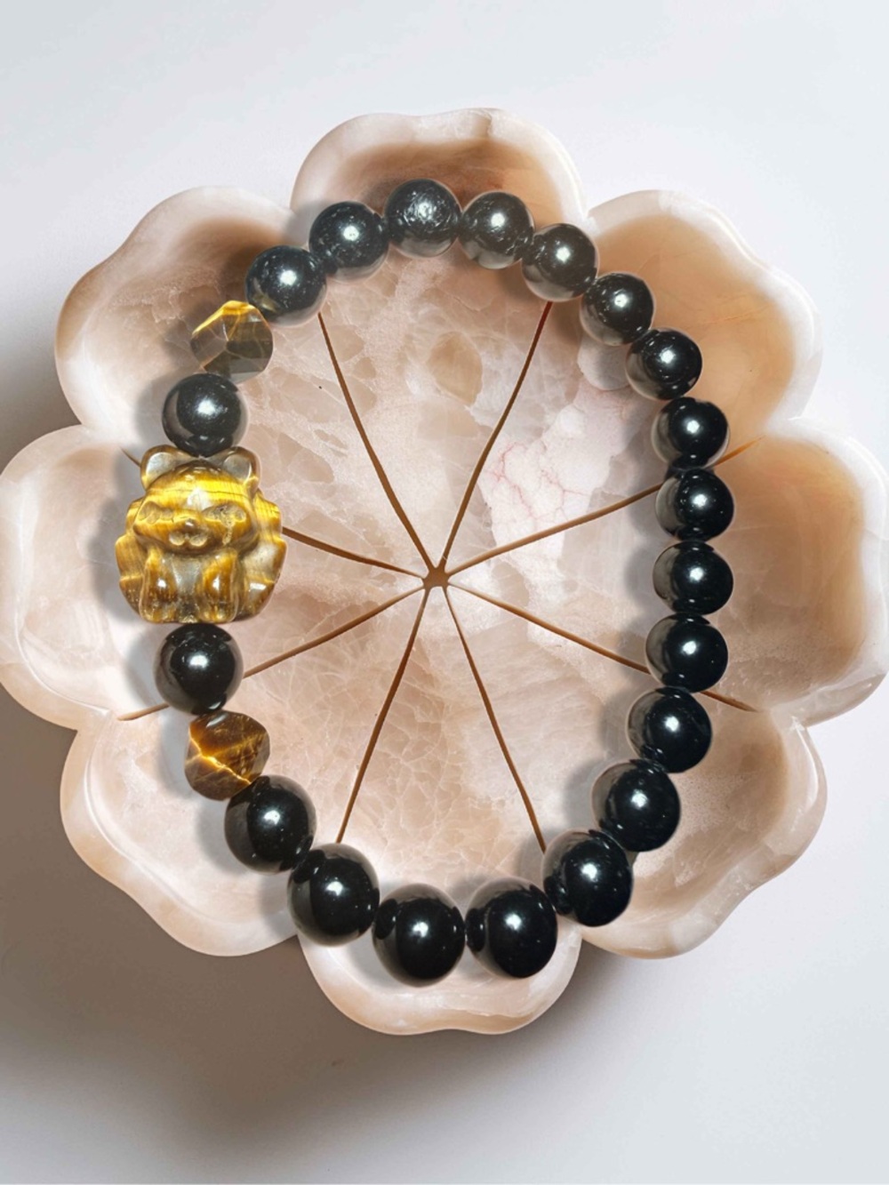 Black Tourmaline Bracelet 9 Tail Fox Tiger’s Eye 8mm